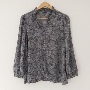 Loft Outlet Black and White Floral Button Down Top